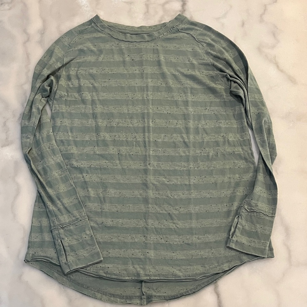 We The Free Sage Striped Loose Fit Oversized Long Sleeve Tee Shirt w Thumbholes